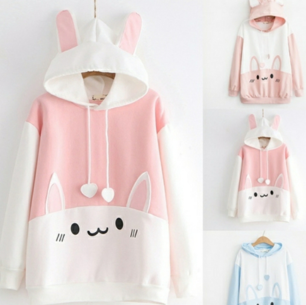 Cute bunny hoodie kawaii print loose hoodie casual
